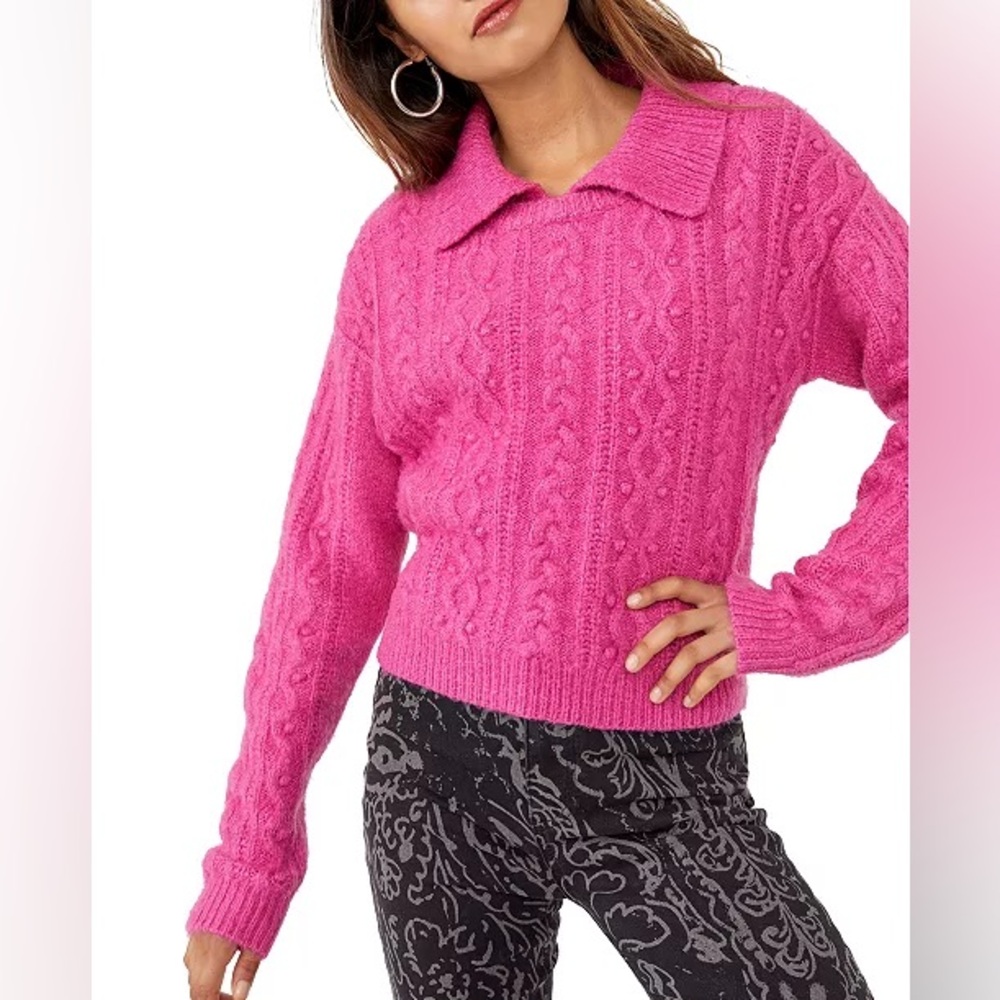 Free People Every Cloud Cable Knit Fuchsia Sweater